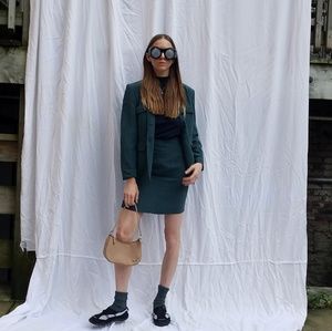 vintage green silk skirt suit